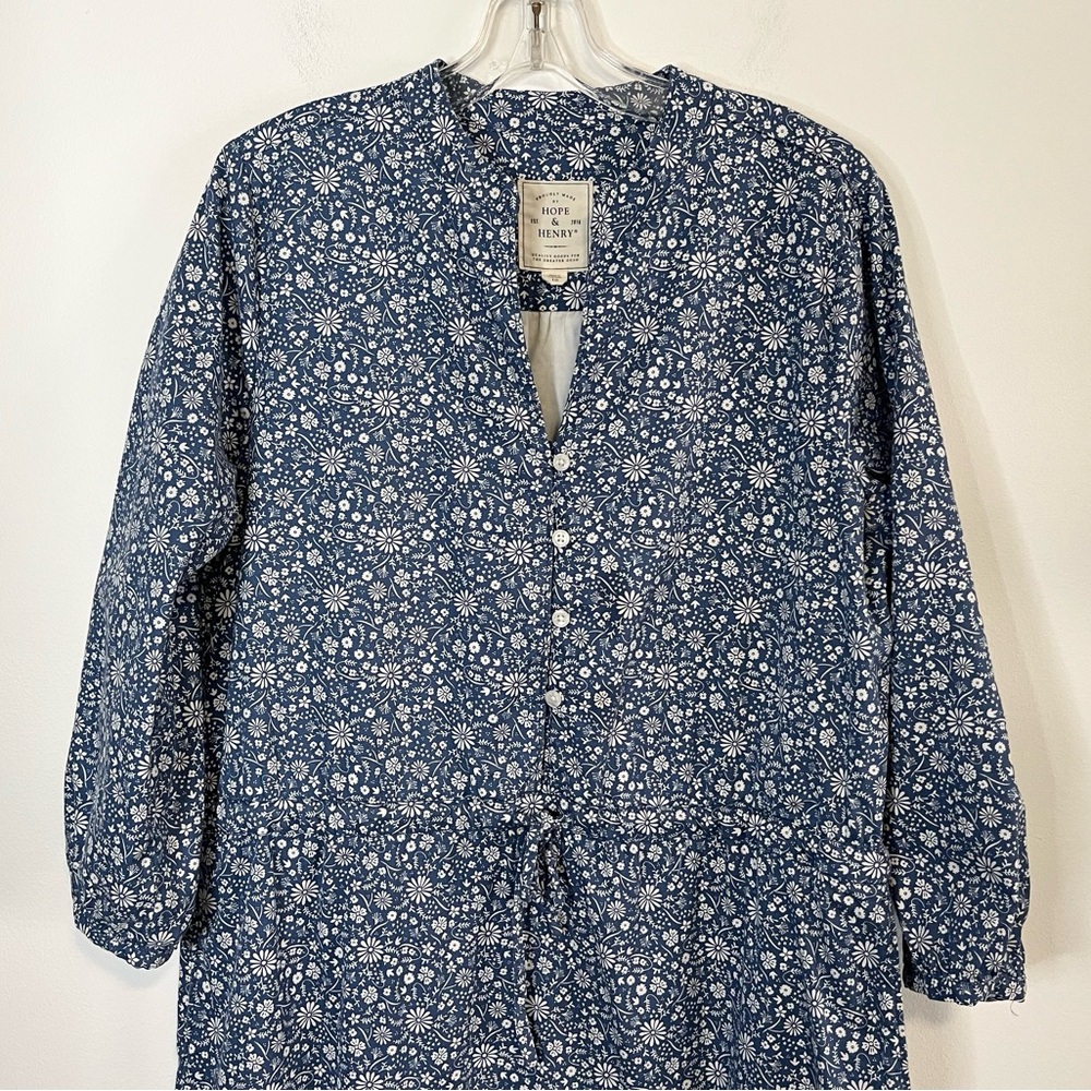 Hope & Henry Floral Print Organic Cotton Midi Dress in Blue and White. Size 10 - Picture 4 of 11